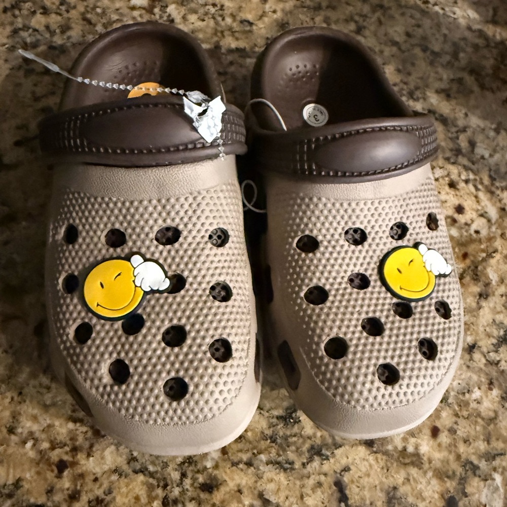 Kids Brown Clogs with Smiley Face
